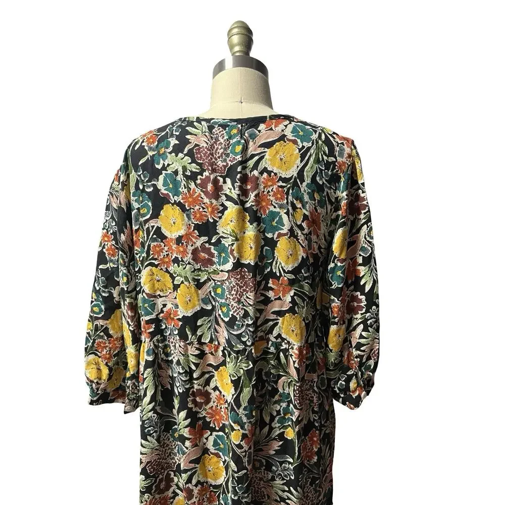 Natural Life Womens Maxi Dress Sz M Boho Black Yellow Floral 3/4 Sleeve Rayon - Picture 6 of 8